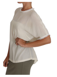 Tops & T-Shirts Cream Silk Lace-Detailed Blouse Top 1.300,00 € 8058091151443 | Planet-Deluxe