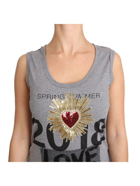 Tops & T-Shirts Sequined Heart Tank Top in Gray 1.760,00 € 8058091886302 | Planet-Deluxe