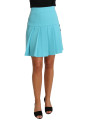 Skirts Elegant Light Blue Wool Pleated Mini Skirt 2.420,00 € 8052087686273 | Planet-Deluxe