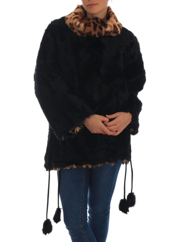 Sweaters Elegant Black Lamb Fur Short Coat 29.700,00 € 8058696445751 | Planet-Deluxe