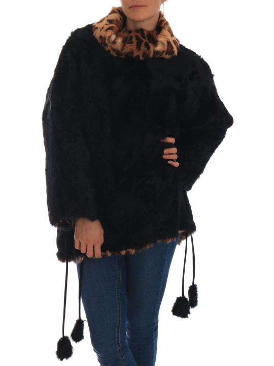 Sweaters Elegant Black Lamb Fur Short Coat 29.700,00 € 8058696445751 | Planet-Deluxe