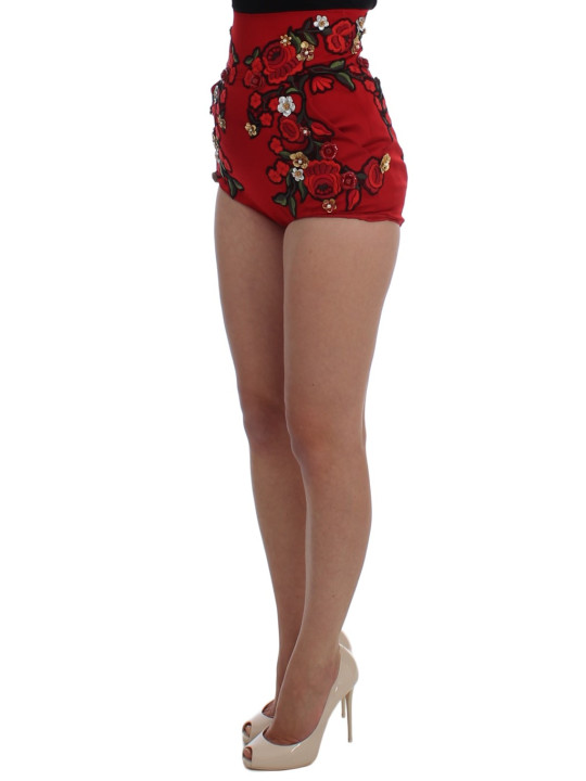 Shorts Glamorous Red Silk Floral Embroidered Shorts 7.000,00 € 8058349152180 | Planet-Deluxe