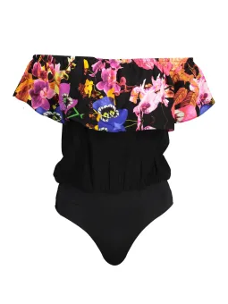 Desigual Schwarzer Blumenvolant Body – Eleganz trifft Stil