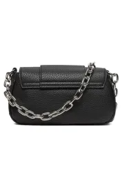 Schwarze Lederhandtasche mit Silberkette