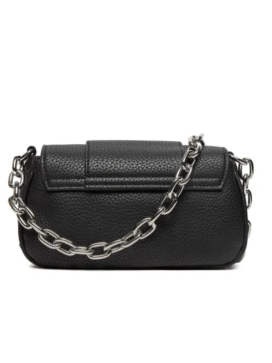 Schwarze Lederhandtasche mit Silberkette Schwarze Lederhandtasche mit Silberkette