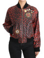 Jackets & Coats Red Leopard Bomber Leather Jacket with Crystal Buttons 7.700,00 € 8058091759415 | Planet-Deluxe