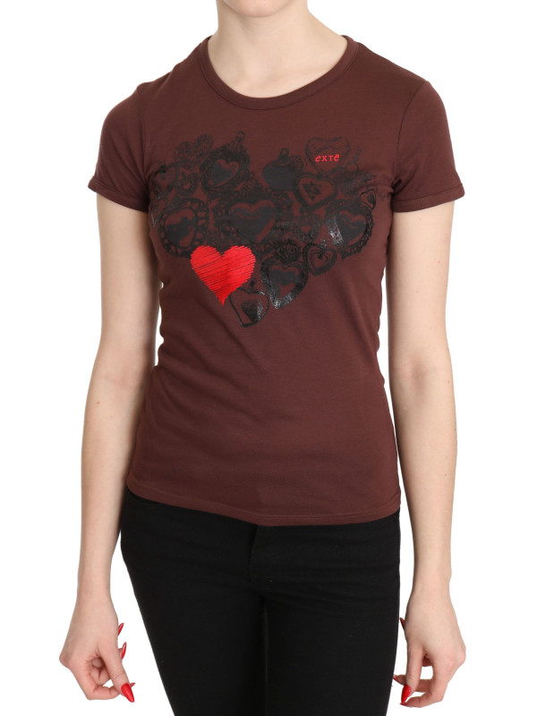 Tops & T-Shirts Chic Brown Hearts Printed Short Sleeve Top 170,00 € 7333413009760 | Planet-Deluxe