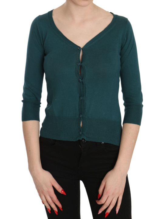 Tops & T-Shirts Chic Blue Green Cotton Cardigan Top 260,00 € 7333413030757 | Planet-Deluxe