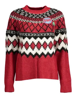 Desigual Rautenblume Langarm-Pullover in Rot - Bluse