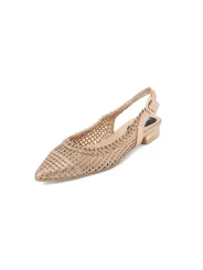 Champagnerfarbene Satin-Sandalette mit Absatz
