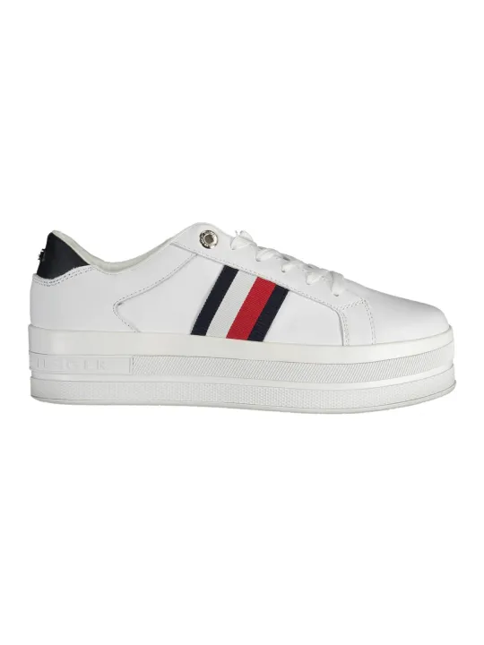 "Tommy Hilfiger Sneakers im Sale | Tommy Hilfiger Damen Sneaker FW0FW06731F_BIANCO_YBR – Stilvoller und Nachhaltiger Freizeitschuh mit 4,5 cm Sohle und Recycelte online kaufen"|Planet-Deluxe