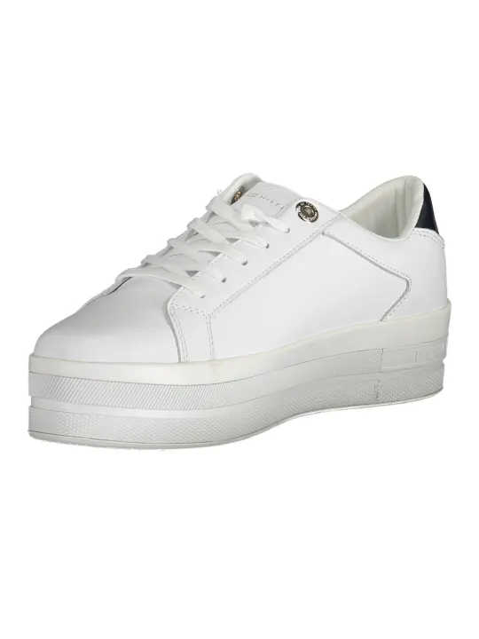 "Tommy Hilfiger Sneakers im Sale | Tommy Hilfiger Damen Sneaker FW0FW06731F_BIANCO_YBR – Stilvoller und Nachhaltiger Freizeitschuh mit 4,5 cm Sohle und Recycelte online kaufen"|Planet-Deluxe