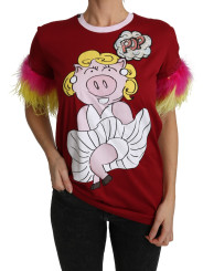 Tops & T-Shirts Chic Red Pig Print Crew Neck T-Shirt 1.070,00 € 8059226108108 | Planet-Deluxe