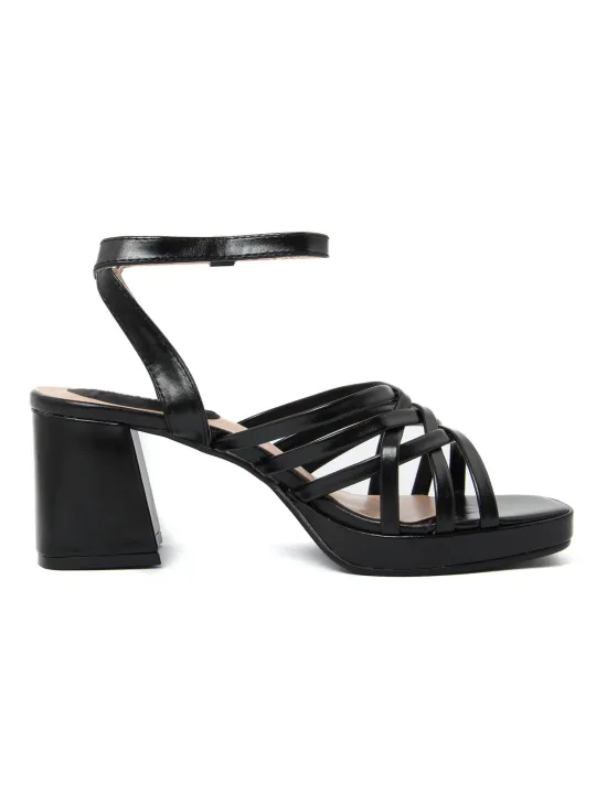 Schwarze Lederriemchen Sandalette mit Absatz