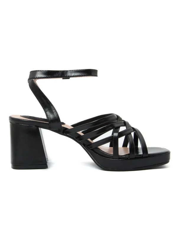 Schwarze Lederriemchen Sandalette mit Absatz