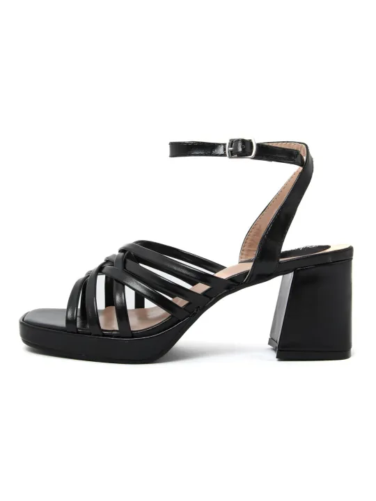 Schwarze Leder Sandalette mit Absatz