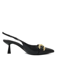 Schwarze Leder Sandalette mit Schnalle