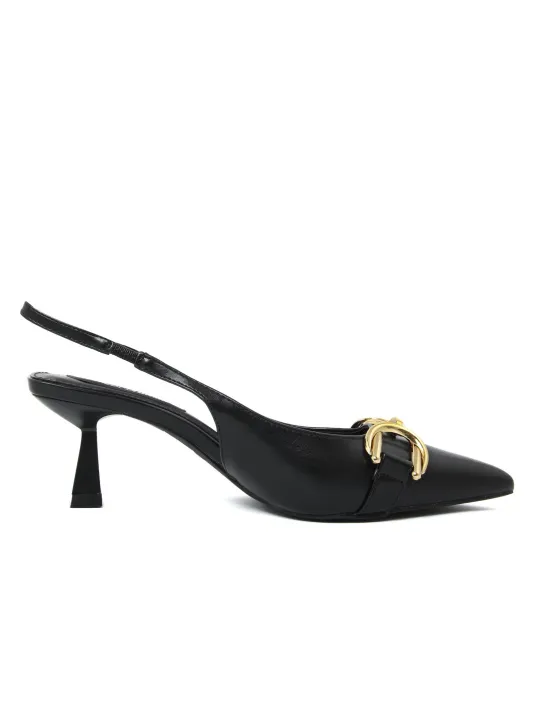 Schwarze Leder Sandalette mit Schnalle