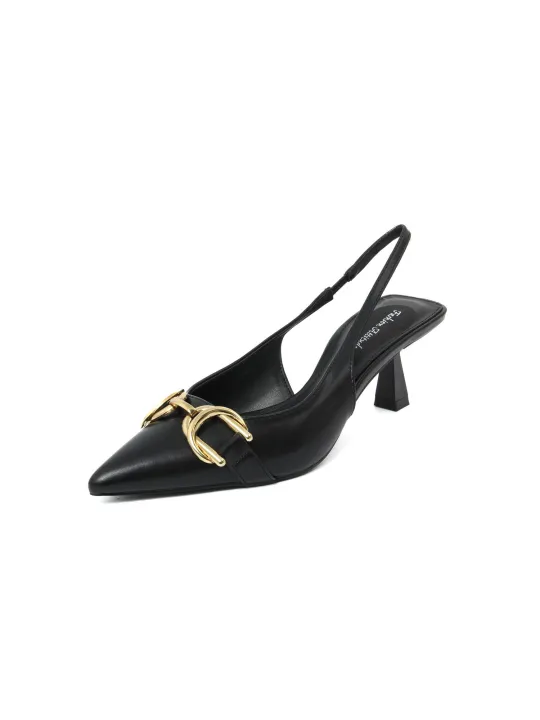 Schwarze Wildlederschuhe mit goldener Schnalle