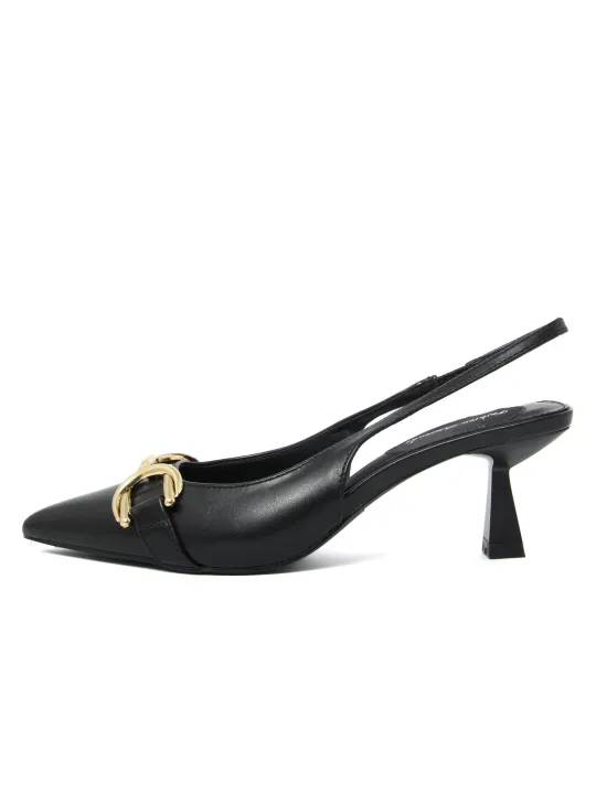 Schwarze Leder Slingback Sandalette
