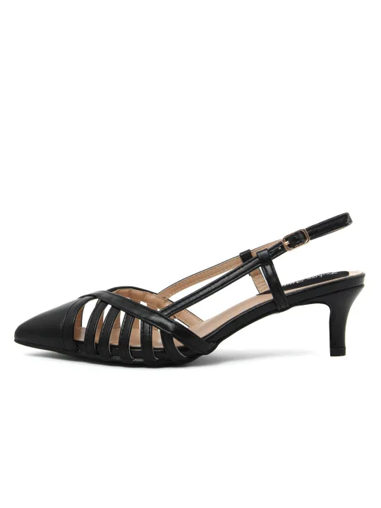 Schwarze Damen Slingback-Pumps niedrig