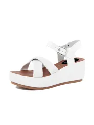 Weiße Damen-Riemchensandalen mit Plateausohle