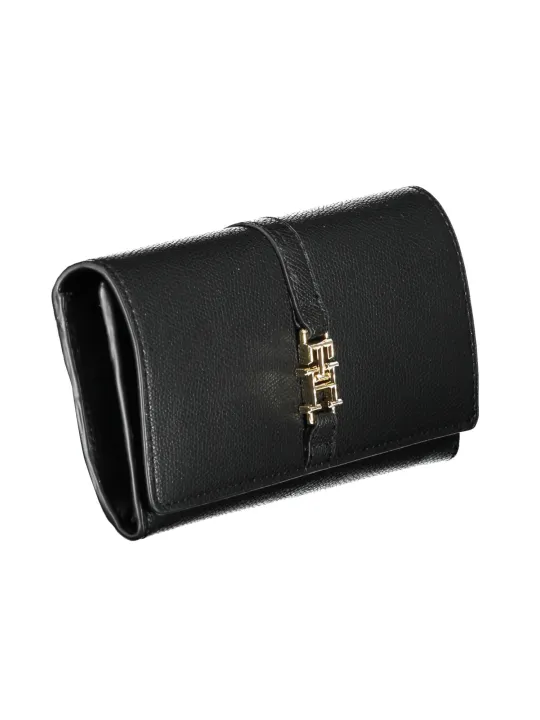 "Tommy Hilfiger Geldbörsen im Sale | Tommy Hilfiger AW0AW14234_NERO_BDS - Elegante Schwarze Leder-Geldbörse mit Goldenen Details für Stilbewusste Damen und Herren online kaufen"|Planet-Deluxe
