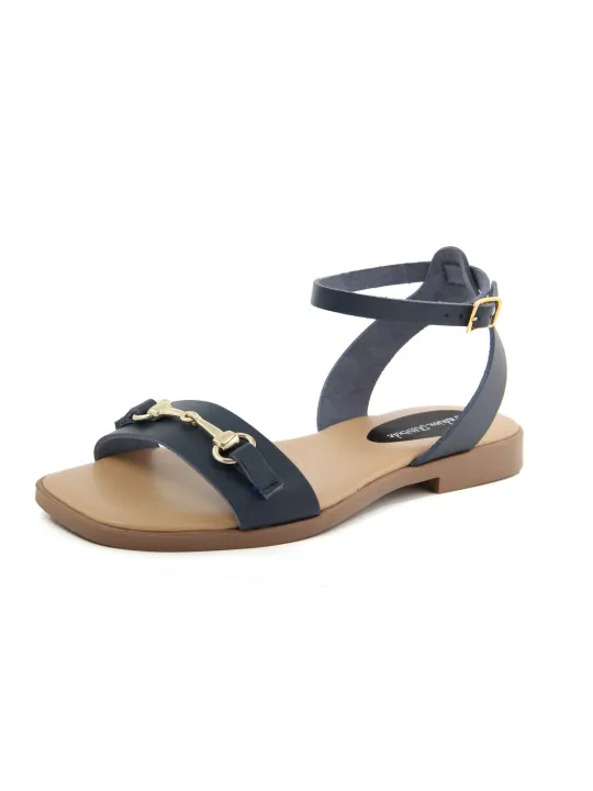 Schwarze Ledersandalen mit goldener Schnalle