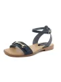 Schwarze Ledersandalen mit goldener Schnalle
