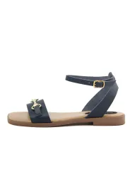 Blaue Damensandalen mit Goldbeschlägen
