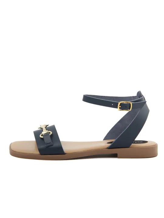 Blaue Damensandalen mit Goldbeschlägen