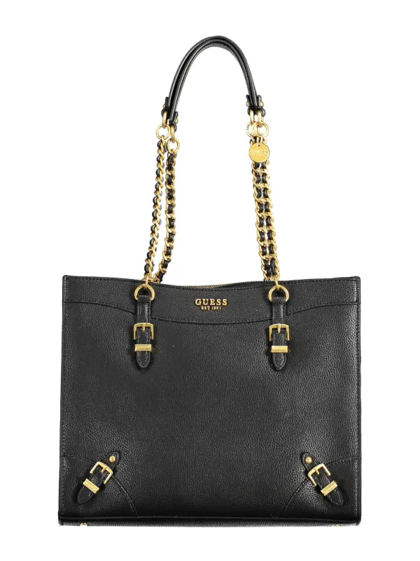 "Exklusive GUESS Leder Tasche: Schwarz & Gold Akzente"