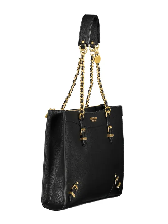"Exklusive GUESS Leder Tasche: Schwarz & Gold Akzente"