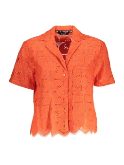 Desigual Sommer-Bluse Orange - V-Ausschnitt, Hemden-Stil