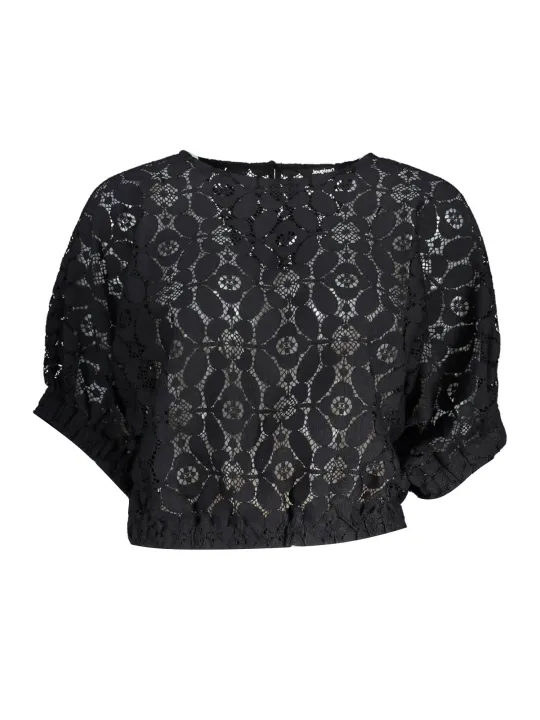 "Desigual T-Shirts im Sale | Desigual Elegance Blouse Schwarz mit Spitze und Fledermausärmeln online kaufen"|Planet-Deluxe