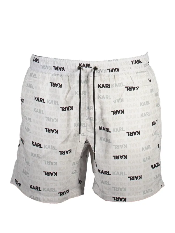 "Karl Lagerfeld Beachwear Badehosen im Sale | Karl Lagerfeld Badehose Weiß-Schwarz Relaxed Fit online kaufen"|Planet-Deluxe