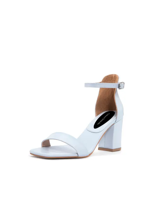 Blaue Sandalette mit Blockabsatz