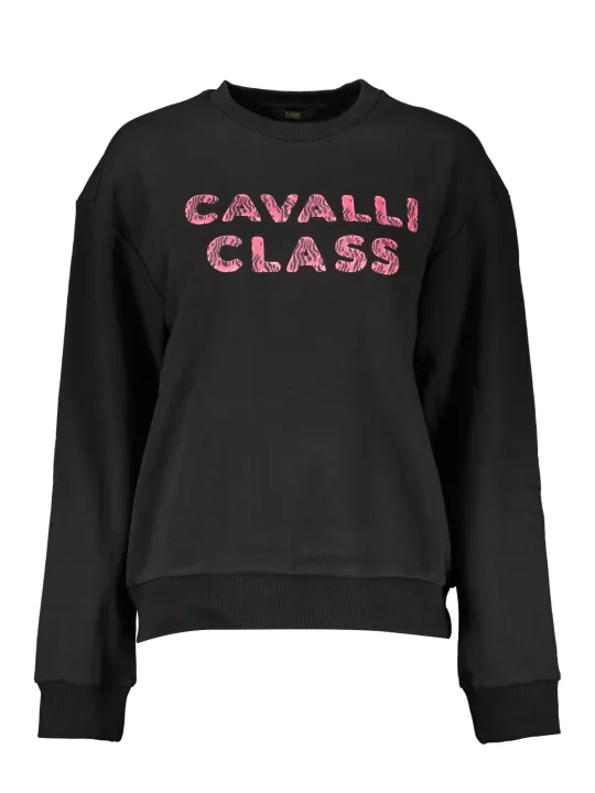 Cavalli Class Sweatshirt: Schwarz mit Pinkem Logo, Elegant