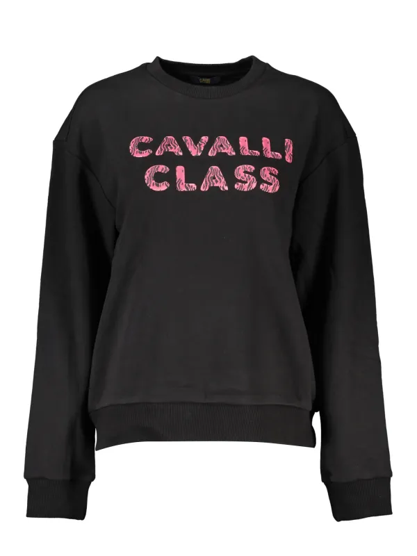 Cavalli Class Sweatshirt: Schwarz mit Pinkem Logo, Elegant