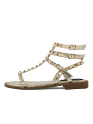 Goldene Sandalette mit braunen Riemen