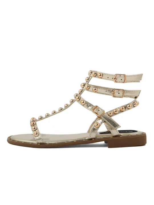 Goldene Sandalette mit braunen Riemen