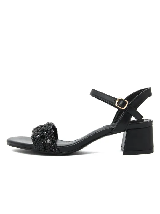 Schwarze Leder Sandalette mit Absatz