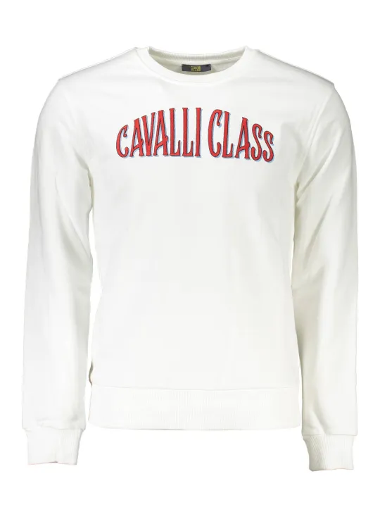 "Cavalli Class Sweatshirts im Sale | Cavalli Class Weißes Baumwoll-Sweatshirt mit Rotem Logo online kaufen"|Planet-Deluxe