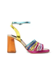 Goldene Sandalette mit bunten Streifen