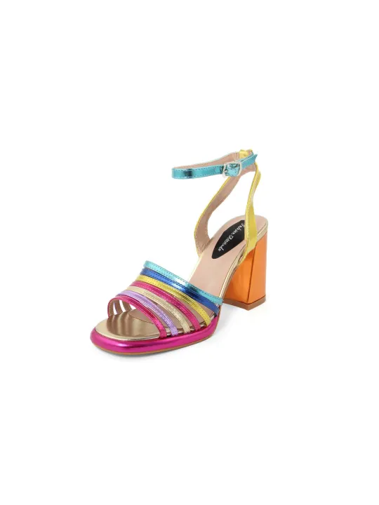 Goldene Sandalette mit buntem Blockabsatz