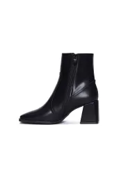 Schwarze Leder Stiefeletten mit Absatz