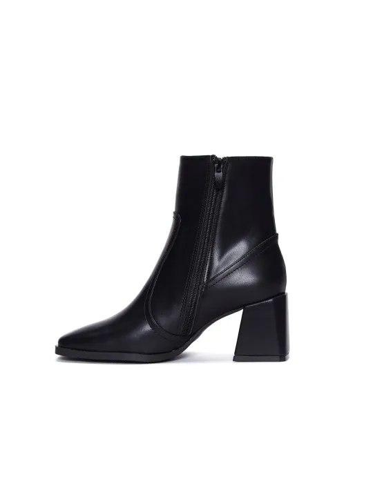 Schwarze Leder Stiefeletten mit Absatz