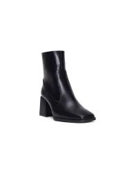 Schwarze Lederstiefeletten mit klobigem Absatz