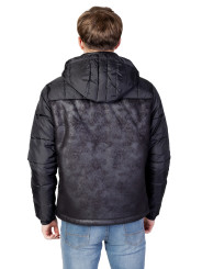Schwarze Lederjacke mit Kapuze