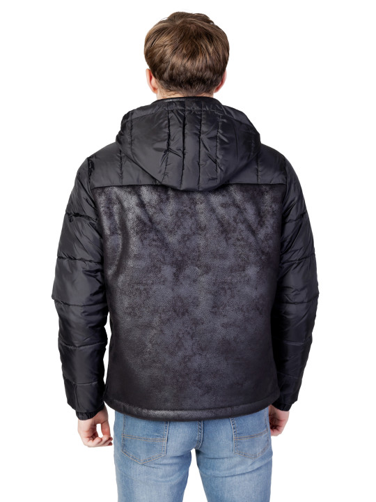 Schwarze Lederjacke mit Kapuze